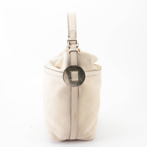 Auth Armani Collezioni Beige Grained Leather Shoulder Bag in Ivory Armani Collezioni 