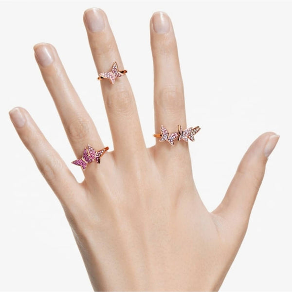 NWT Swarovski Lilia Three Butterfly Ring Set in Pink & Rose Gold Tones, Sz 8.75 Swarovski 