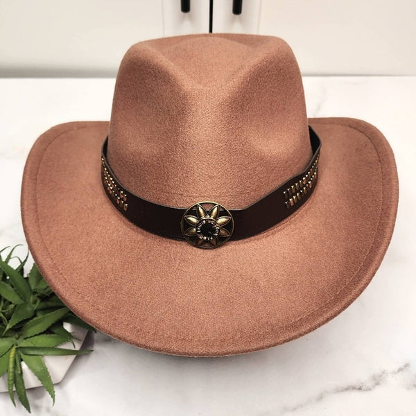 Tan Premium Felt Fedora Hat w/Removable Hat Band Adorned w/LV Embossed Button Hats Upcycled Gemz 