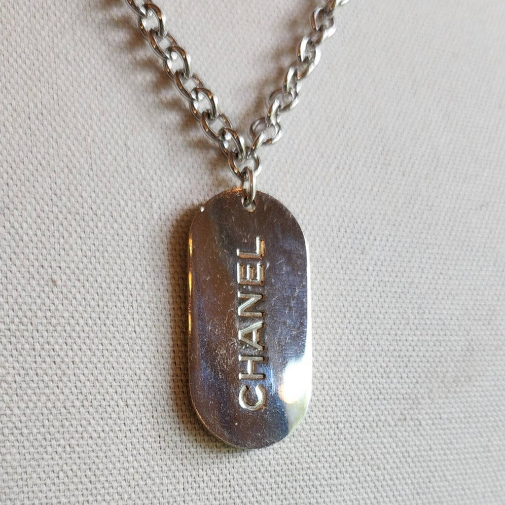 Authentic Designer Dog Tag with White Gold Filled Rollo Toggle Chain Upcycled Gemz 