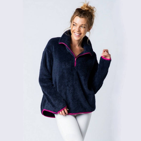 NWT Navy & Pink Fleece Zip-Up Sweater w/Pockets, M Upcycled Designer Gemz 