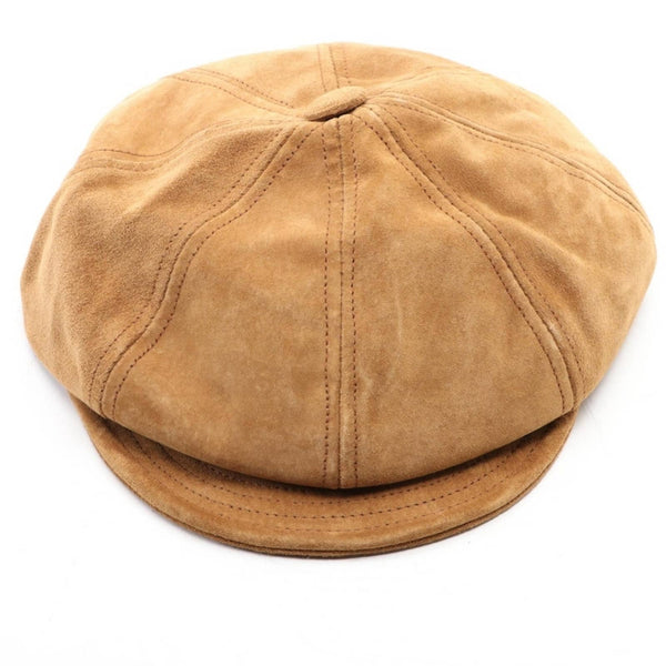 New York Hat Company Tan Suede Leather Newsboy Spitfire Hat, Men's Large Upcycled Designer Gemz 