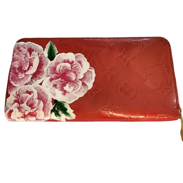 Authentic Louis Vuitton Zippy Wallet in Pink Monogram Vernis, Handpainted Louis Vuitton 