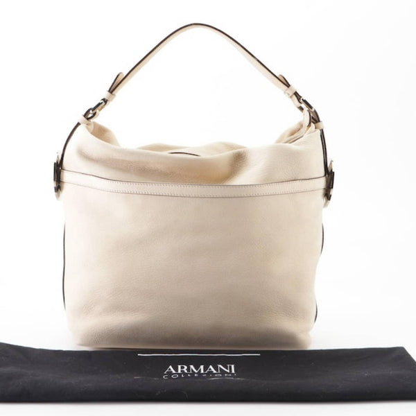 Auth Armani Collezioni Beige Grained Leather Shoulder Bag in Ivory Armani Collezioni 