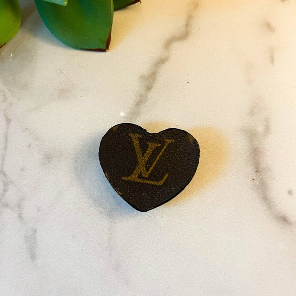 Heart Shaped Phone Grip Made With Repurposed LV Monogram Canvas Upcycled Gemz 