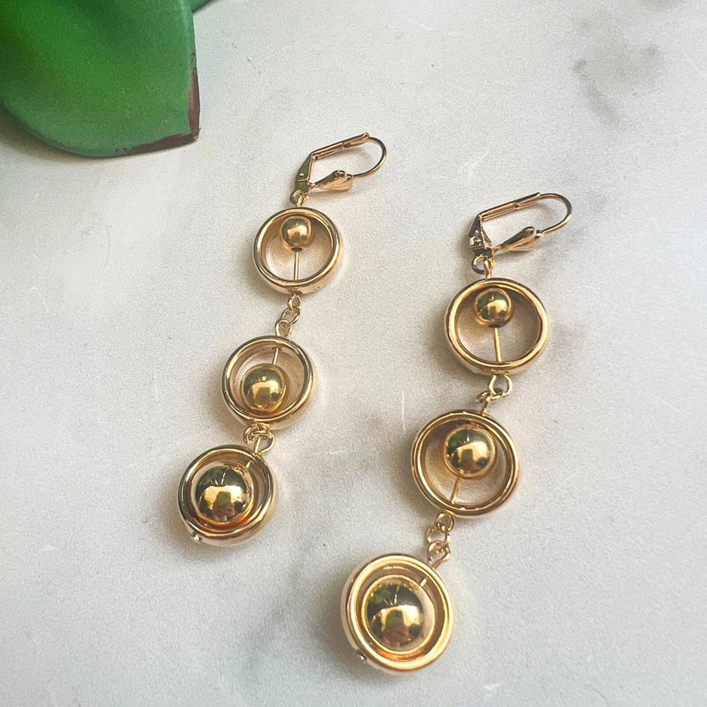 18k Gold Filled Simulated Gold Balls Dangle Drop Earrings Upcycled Gemz 