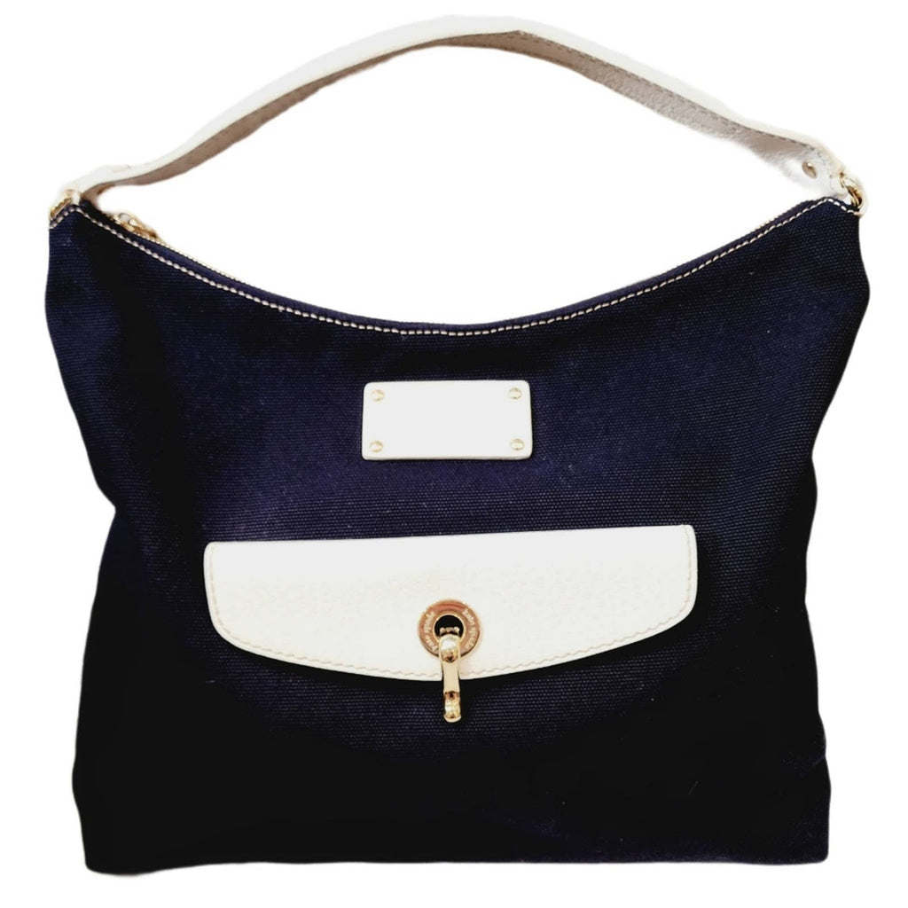 Auth Kate Spade Navy Canvas w/White Leather Top Zip Shoulder Bag - PRISTINE! Kate Spade 