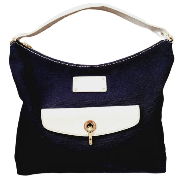 Auth Kate Spade Navy Canvas w/White Leather Top Zip Shoulder Bag - PRISTINE! Kate Spade 