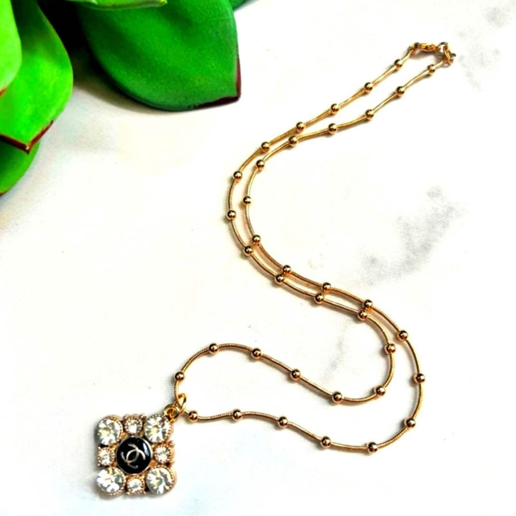 Authentic Designer Rhinestone Charm Finding on Gold Satellite Chain Upcycled Gemz 