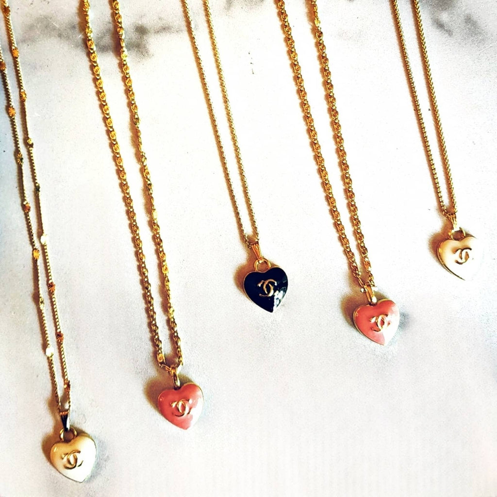 Authentic Designer Enamel Heart Charm Findings on 24K GF Dainty Chains Upcycled Gemz 