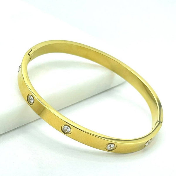 18K Gold Filled Cubic Zirconia Bangle Bracelet Yellow or White Gold - Clip Clasp Upcycled Gemz 