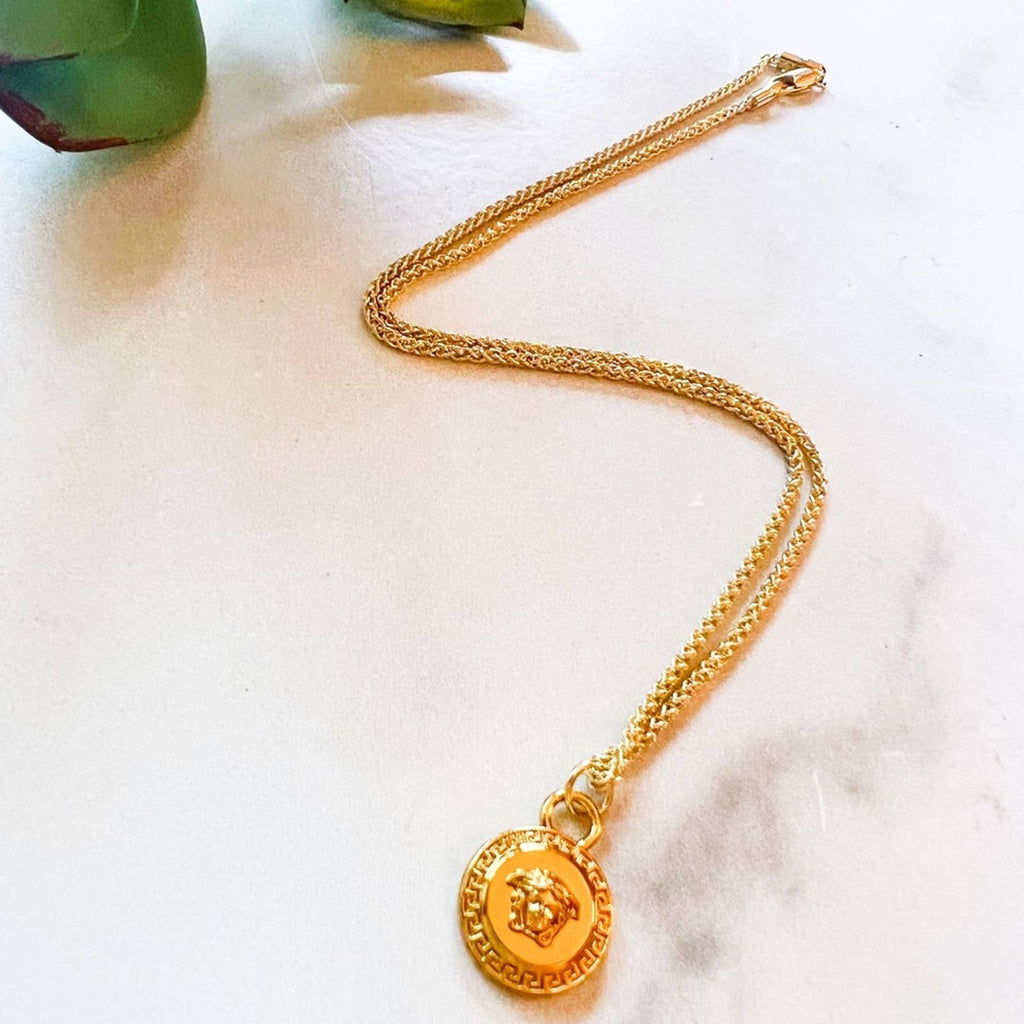Authentic Designer Pendant Finding on 24K Gold Filled Cuban Chain Necklace Upcycled Gemz 