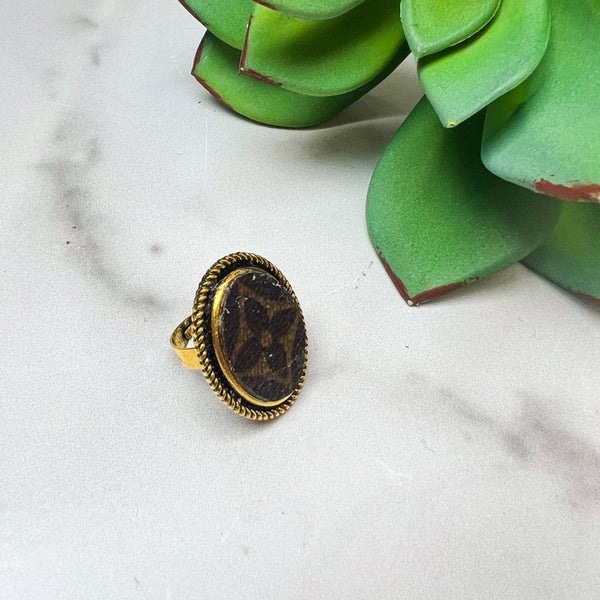 Authentic LV Monogram Canvas Upcycled Metal Boho Ring - Gold, Silver or Bronze Upcycled Gemz 