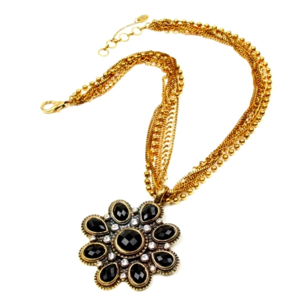 Amrita Singh Oversized Lotus Pendant Necklace - Gold and Black Amrita Singh 