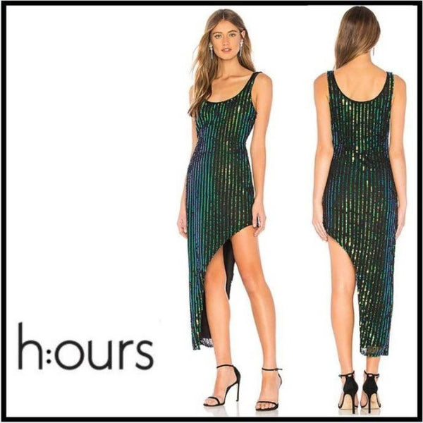 NWT HOURS Zafiro Dress in Iridescent Green, M H:ours 