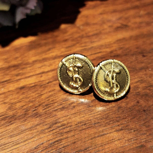 Authentic YSL Taupe/Gold Enamel Button Earrings Earrings Upcycled Gemz 