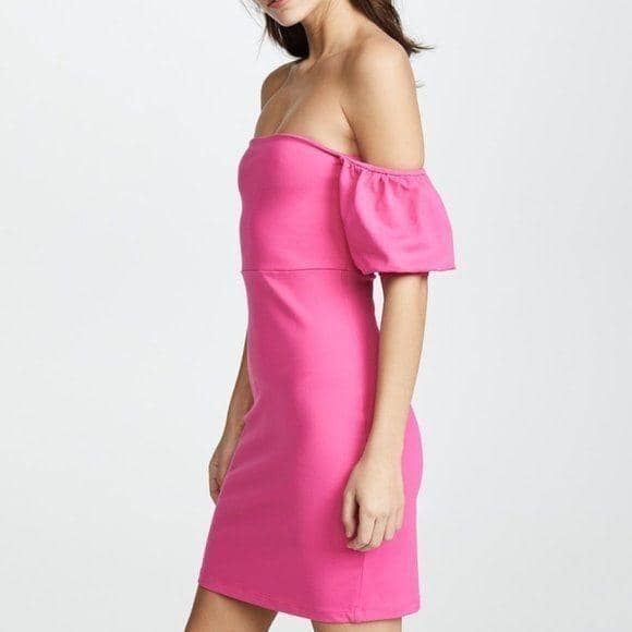SUSANA MONACO Melody Puff Sleeve Off Shoulder Punch Pink Dress Dresses Susana Monaco 