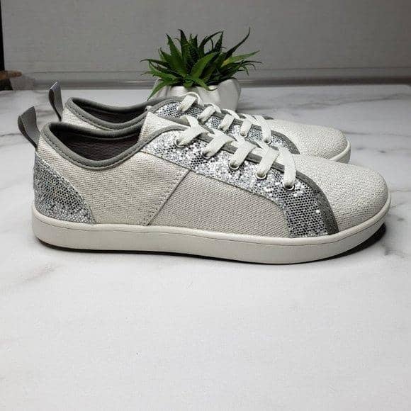 UGG Canvas Lace-up Ivory Gray Sparkle Sneaker Shoes UGG 