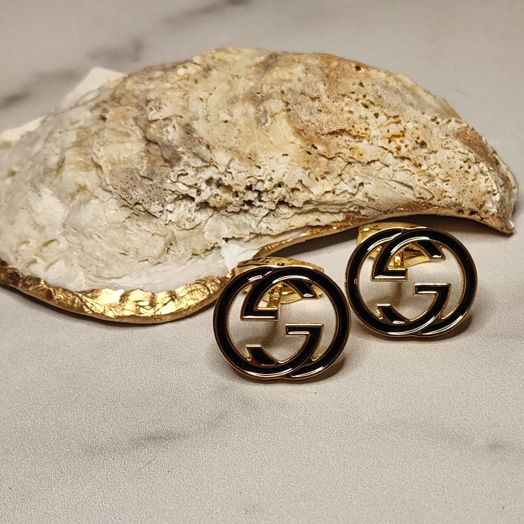 Vintage Pre-loved Gucci GG Marmont Men's Cufflinks - Black & Gold Fan Accessories Gucci 