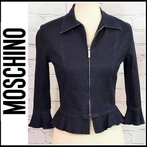 MOSCHINO Front Zip Denim Ruffle Jacket/Cardigan Jacket Moschino 