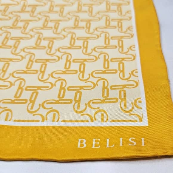 Belisi Silk Oblong Vibrant Mustard Logo Print Hand Rolled Edge Scarf Scarf Belisi 