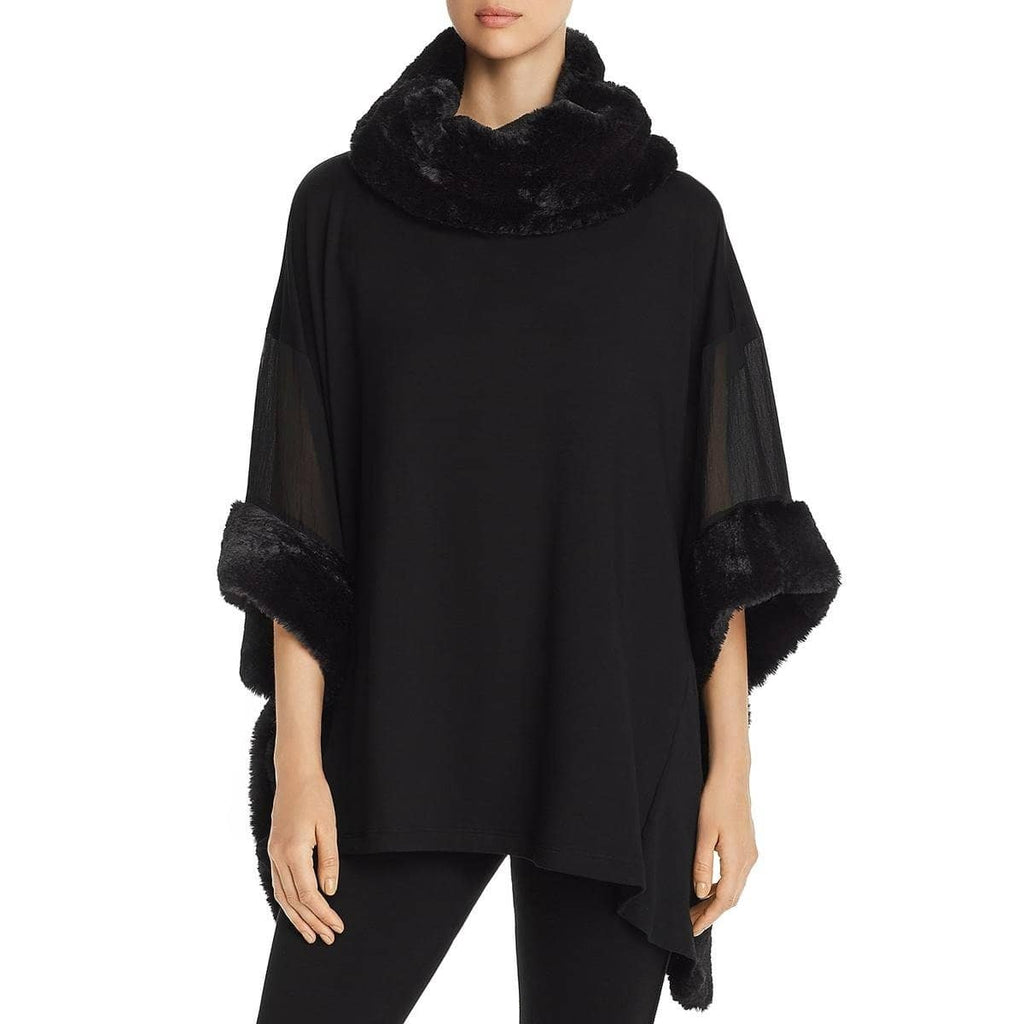 Capote Cape Sweater with Faux Fur Trim in Black, Women's Size S/M Sweater Capote 