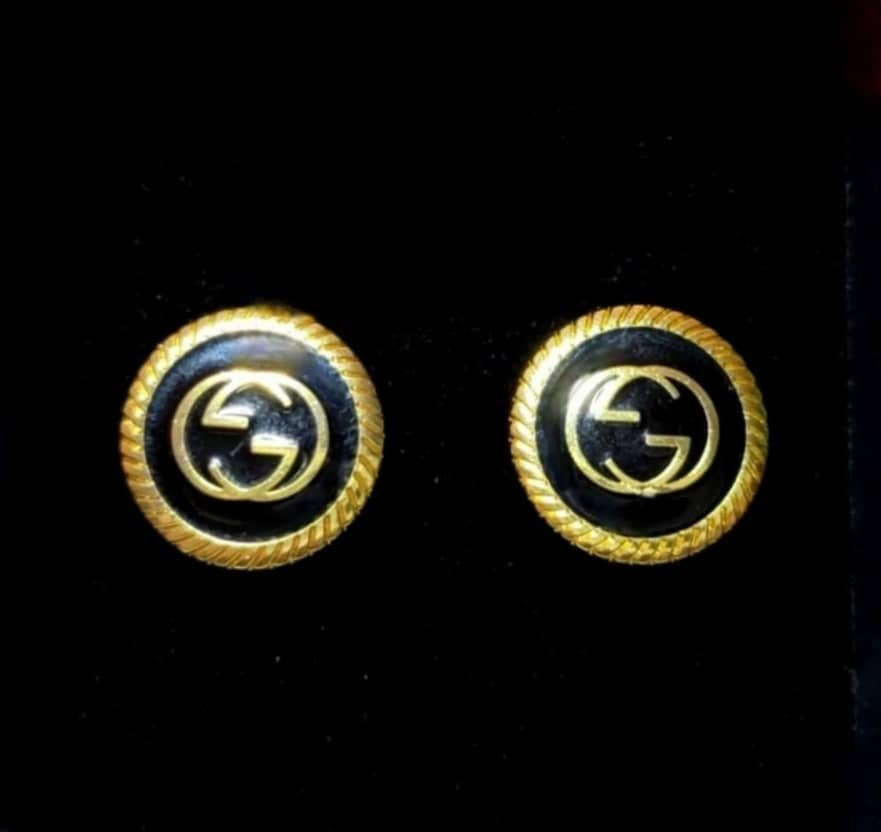 Black & Gold GG Logo Button Earrings Earrings Glam Girl Fashion 