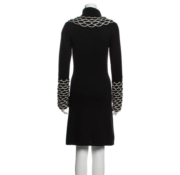 Temperley London Silk Knee-Length Dress in Black with Scalloped Crocheted Trim Dress Temperley London 