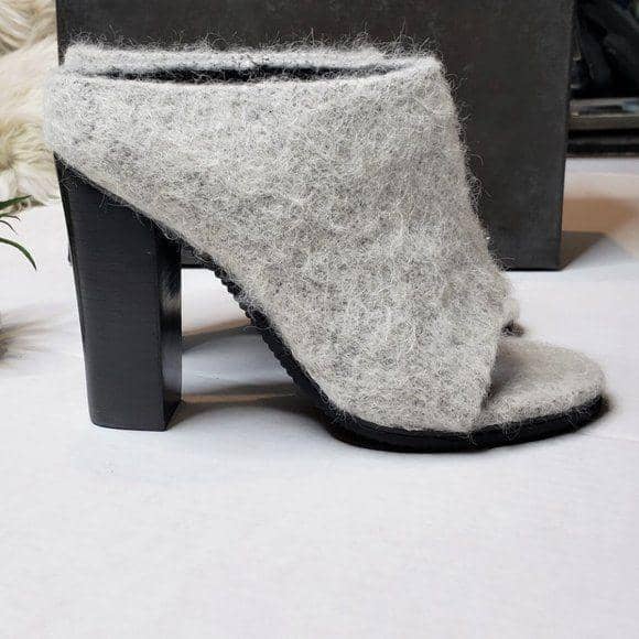 TIBI Leona Mohair Ice Grey Slide Mules Shoes Tibi 