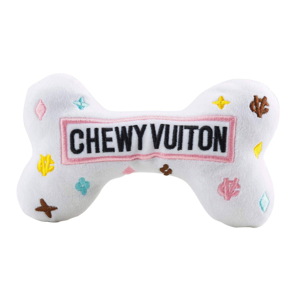 White Chewy Vuiton Plush Bone Chew Toys for Dogs Novelties Haute Diggity Dog 