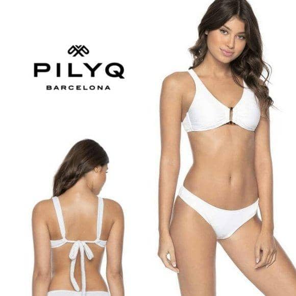 PILYQ / PQ White Pearl Halter Cheeky Bikini Swimwear PILYQ 