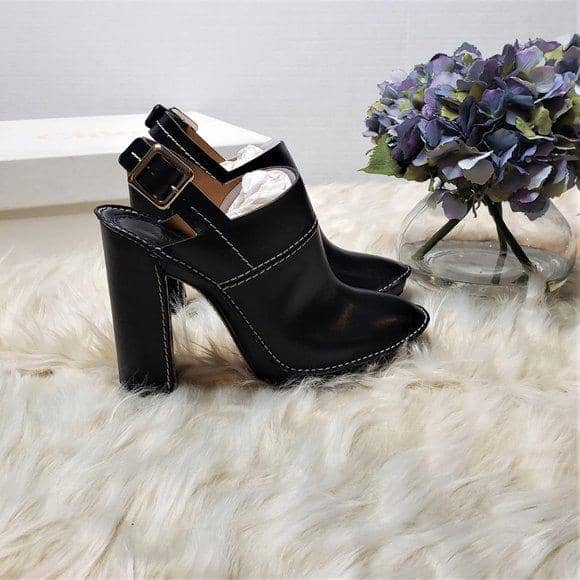 CHLOE Black Leather Platform Slingback Mule Shoes Chloe 