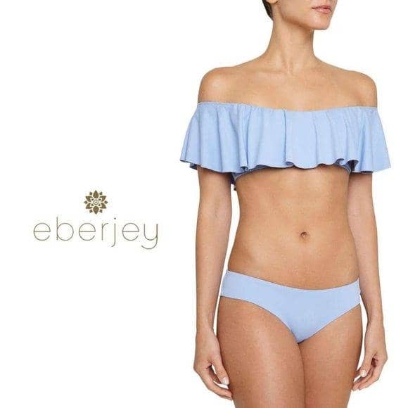 EBERJEY So Solid Off Shoulder Bikini in Chambray Swimwear Eberjey 